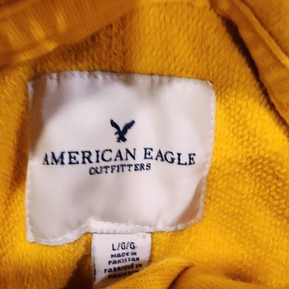 American Eagle 1977 Sweatshirt Mens Size Small Yellow Drawstring Hoodie Pocket - Picture 4 of 5